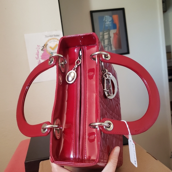 Lady D.ior red patent silver hw medium bag - Picture 11 of 12